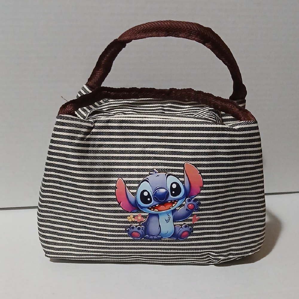 Walmart Striped gray Brown handle lunch tote EUC